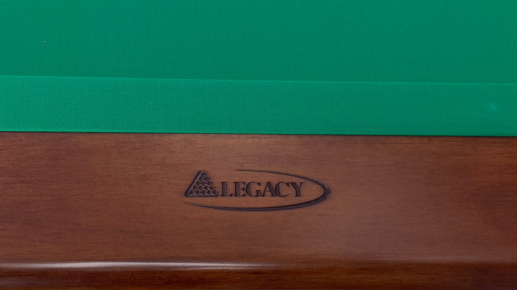 Legacy Billiards Caney pool table – Caney BT NM Logo Rail Closeup