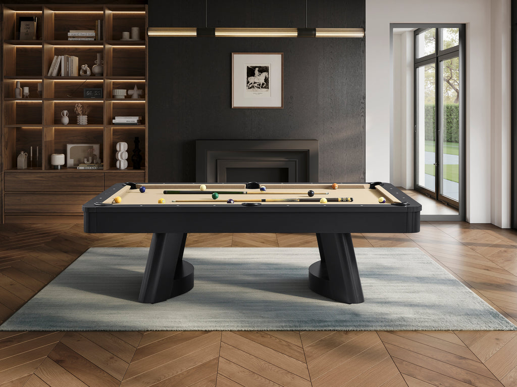 Legacy Billiards Dunbar pool table – Dunbar BT RV Room Shot Side View with Pool Balls