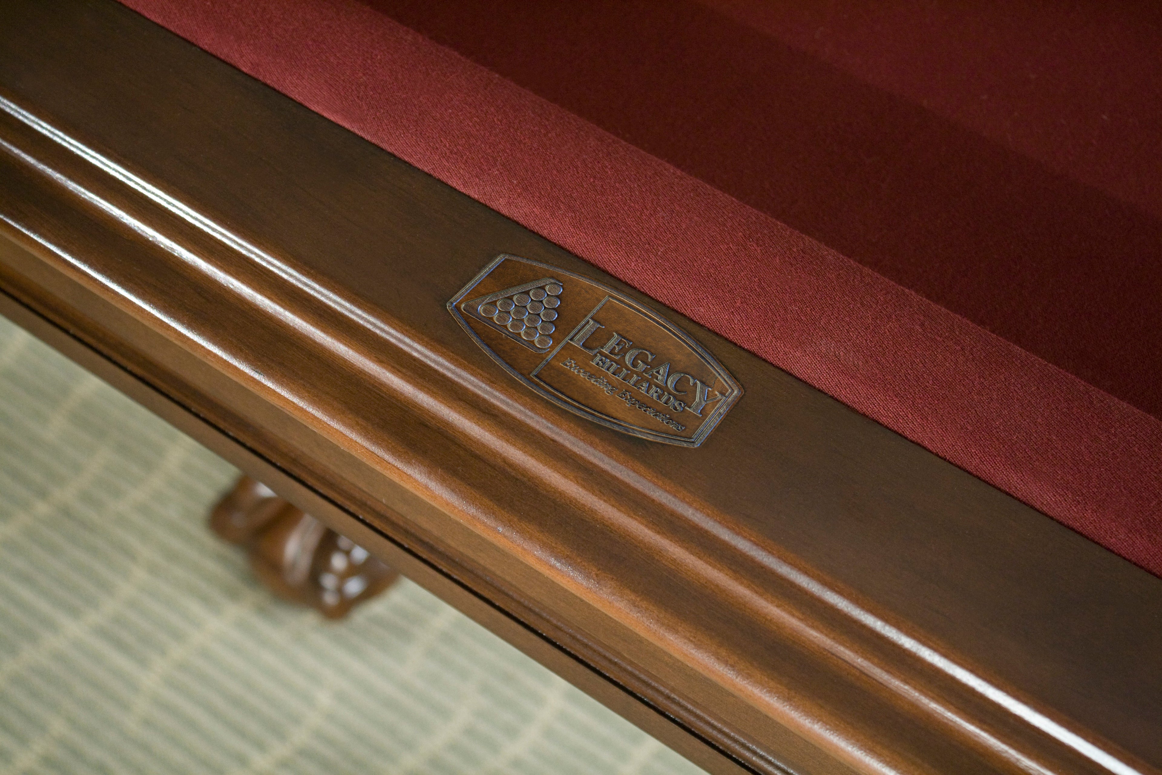 Legacy Billiards Megan pool table – Megan BT 56WA Logo Closeup