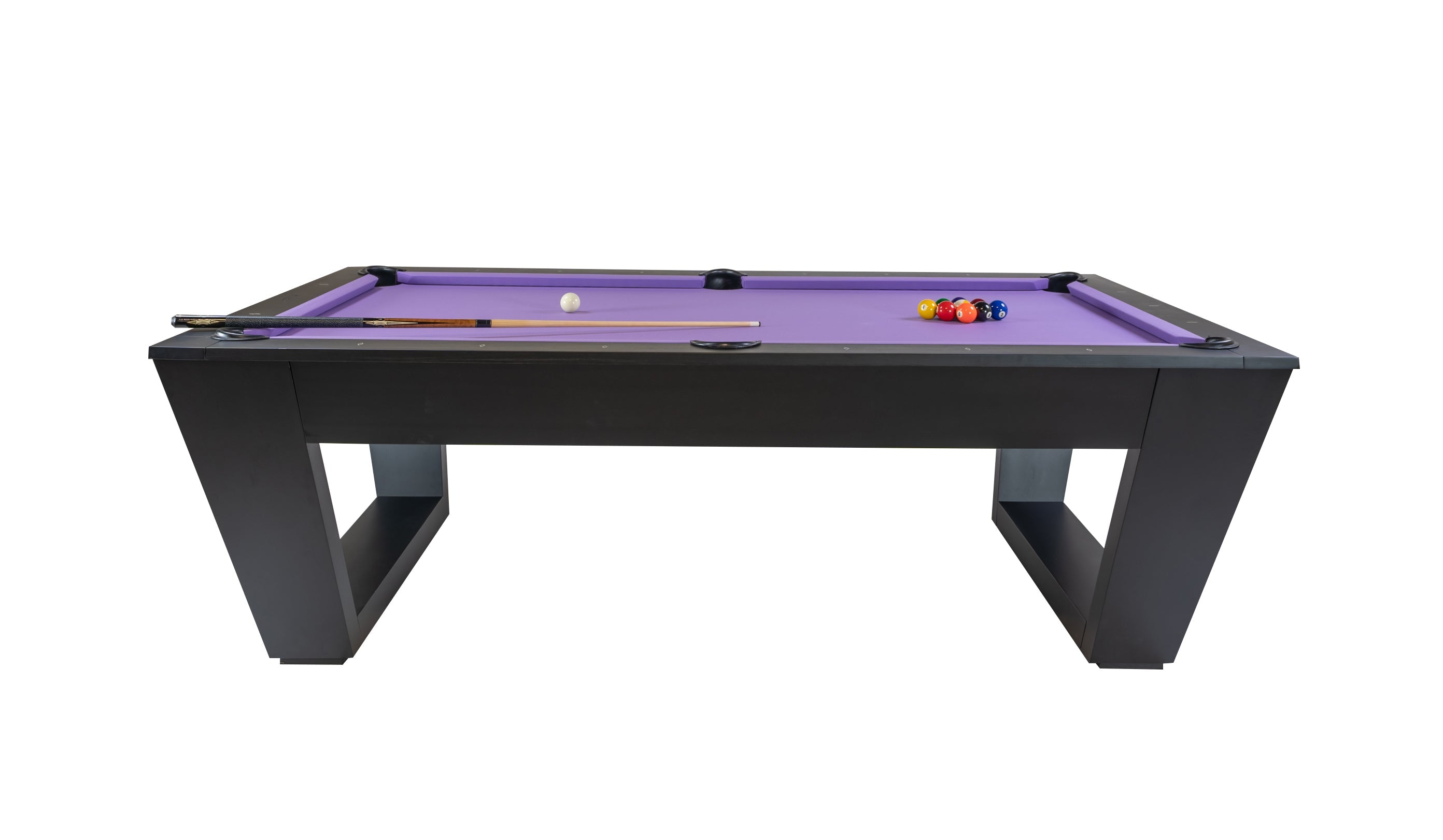 Legacy Billiards Tellico pool table – Tellico BT Side View With Racked Pool Balls and Cues